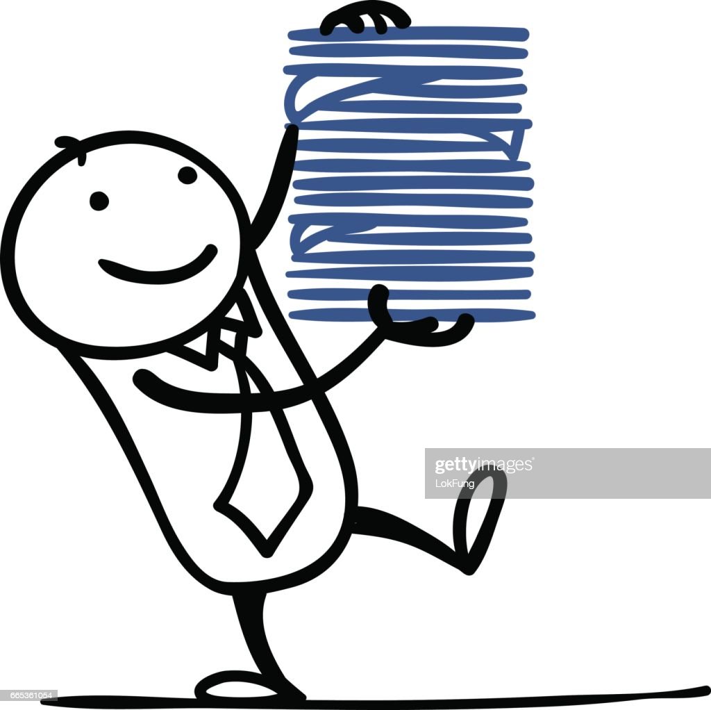 Cartoon man with lots of documents